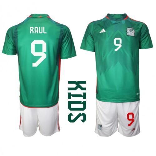 Dětský Fotbalový dres Mexiko Raul Jimenez #9 MS 2022 Domácí Krátký Rukáv (+ trenýrky)